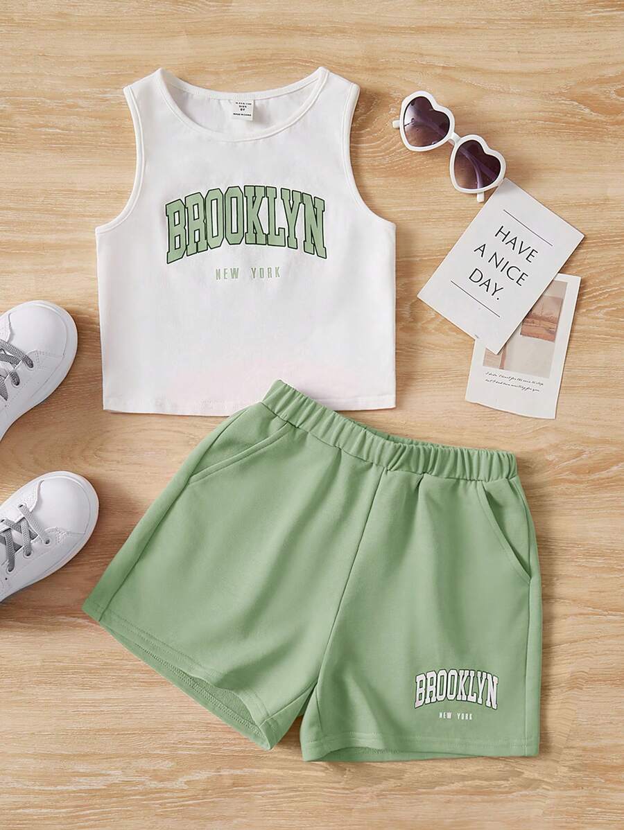 SHEIN Tween Mädchen Tank Top und Shorts mit Buchstabengrafik