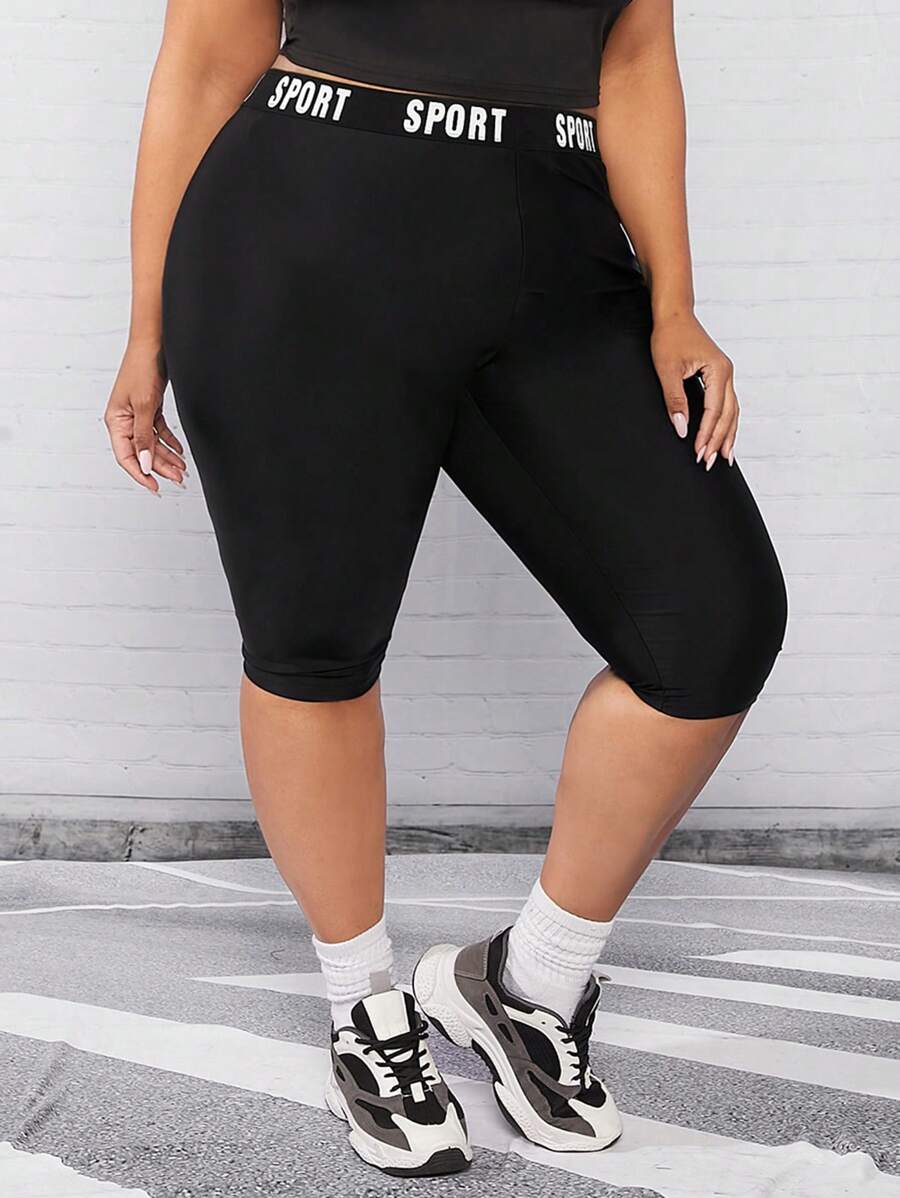 SHEIN CURVE+ Quần lót kích thước lớn Ruy băng Lá thư Giải trí - màu đen - Xem 1
