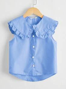 SHEIN Toddler Girls Statement Collar High Low Hem Sleeveless Blouse - Baby Blue - View 1