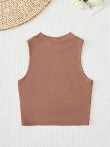 SHEIN Girls Solid Mock Neck Tank Top - Apricot - View 2