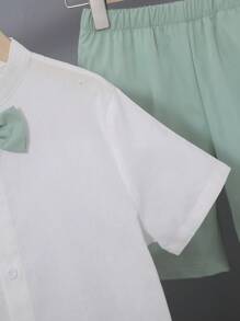 SHEIN 男孩1入組前蝴蝶結小高領襯衫和1入組短褲 - 彩色 - 查看 5