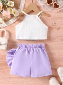 Toddler Girls Ribbed Knit Cami Top & Bow Front Skirt Set - Multicolor - View 2