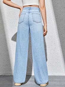 SHEIN Teen Girl Ripped Straight Leg Jeans - Light Wash - View 2