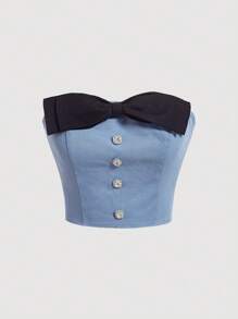 SHEIN MOD Bow Front Tube Top - Blue - View 1