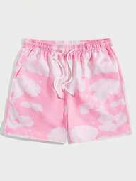 Street Life Men Cloud Print Drawstring Waist Shorts, Football Style, School