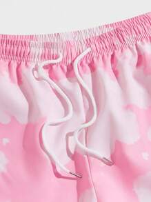 ROMWE MEN Street Life Men Cloud Print Drawstring Waist Shorts, Football Style, School - Pink - View 3