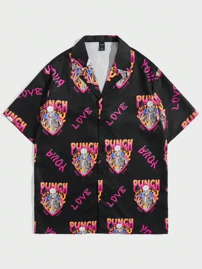 Studio Chunk Guys Skeleton & Letter Graphic Shirt