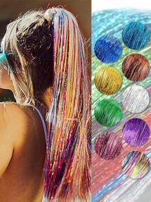 6入組金屬絲髮夾延長型藍色閃光和高光頭髮20.5英寸合成頭髮