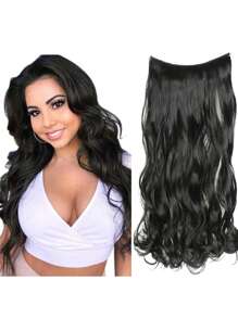 22 Inch Natural Wavy Synthetic Fish Line Hair Extensions Heat Resistant Hairpieces For Women - Black - View 1