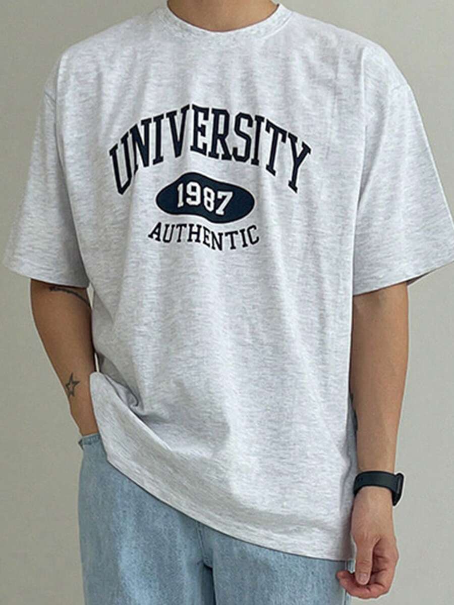 DAZY Hombres Camiseta de hombros caídos algodón con estampado de letra