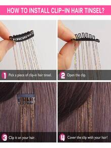 6pcs Hair Tinsel Clip In Extension Golden Sparkle & Highlight For Hair 20.5 Inch Synthetic Hair - Gold - View 5