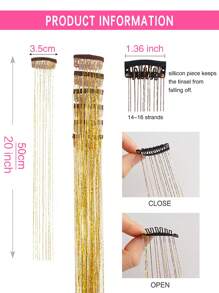 6pcs Hair Tinsel Clip In Extension Golden Sparkle & Highlight For Hair 20.5 Inch Synthetic Hair - Gold - View 6