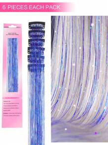 6入組金屬絲髮夾延長型藍色閃光和高光頭髮20.5英寸合成頭髮
