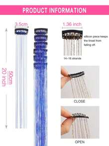 6入組金屬絲髮夾延長型藍色閃光和高光頭髮20.5英寸合成頭髮