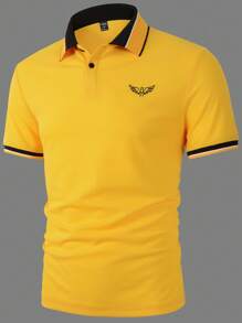 Manfinity Mode Men Bird Embroidery Contrast Trim Polo Shirt - Yellow - View 2