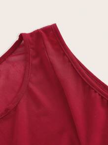 SHEIN ICON 前收褶短款網紗背心上衣 - 紅色 - 查看 4