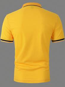 Manfinity Mode Men Bird Embroidery Contrast Trim Polo Shirt - Yellow - View 3