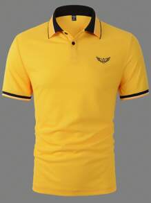 Manfinity Mode Men Bird Embroidery Contrast Trim Polo Shirt - Yellow - View 6
