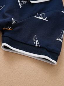 Boys Sailboat Print Contrast Trim Polo Shirt