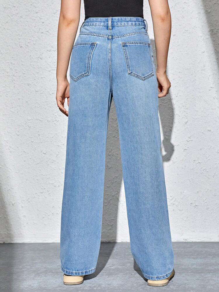 Teen Girl Letter & Floral Print Straight Leg Jeans