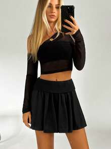 SHEIN EZwear Váy nữ màu trơn Giải trí - màu đen - Xem 3