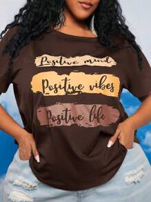 SHEIN CURVE+ Plus Letter Graphic Tee - Chocolate Brown - View 7