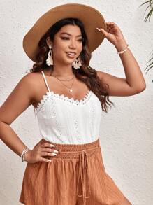 SHEIN VCAY 大碼鏤空蕾絲花邊吊帶上衣 - 白色 - 查看 5
