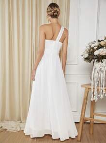 SHEIN Belle 單肩亮片織帶婚紗連衣裙 - 白色 - 查看 2