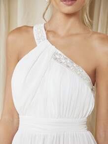 SHEIN Belle 單肩亮片織帶婚紗連衣裙 - 白色 - 查看 3