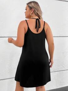 SHEIN LUNE Hơn Nút phía trước Váy Dây - màu đen - Xem 2