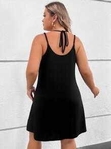 SHEIN LUNE Hơn Nút phía trước Váy Dây - màu đen - Xem 3