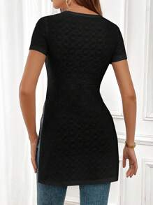 SHEIN Essnce Camiseta unicolor bajo con abertura - Negro - Ver 2