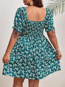 Dreamara 大码波西米亚风碎花印花方领泡泡袖连衣裙，适合夏季 - 彩色 - 查看 2