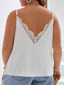 SHEIN Frenchy 大碼蕾絲拼接吊帶上衣 - 白色 - 查看 4