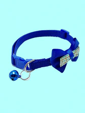 1入組創意蝴蝶結形鈴鐺裝飾寵物項圈，耐用藍色寵物項圈適用於狗戶外
