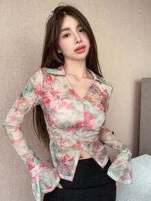 DAZY 紮染前排扣短款T恤 - 彩色 - 查看 4