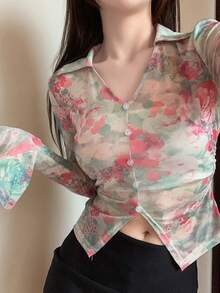 DAZY 紮染前排扣短款T恤 - 彩色 - 查看 6