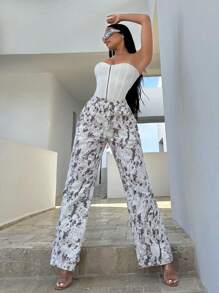 SHEIN SXY 滿版印花闊腿褲 - 彩色 - 查看 1