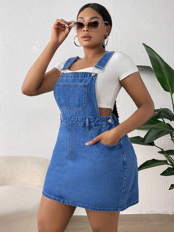 SHEIN SXY Vestido mezclilla overol con parche con bolsillo sin camiseta