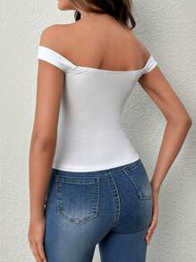 SHEIN Privé Off Shoulder Ribbed Knit Top - White - View 2