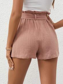 SHEIN Frenchy Paperbag Waist Belted Wide Leg Shorts - Dusty Pink - View 6