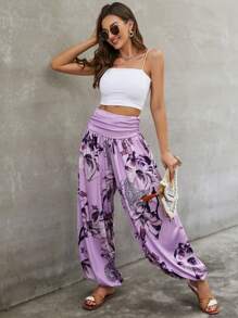 EMERY ROSE 印花皺褶寬腰帶腰長褲