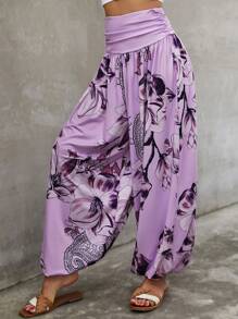 EMERY ROSE 印花皺褶寬腰帶腰長褲