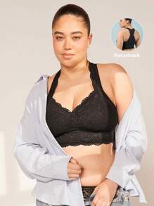 LUVLETTE Lingerie Full Coverage Racerback Lounge Lace Bra - Black - View 8