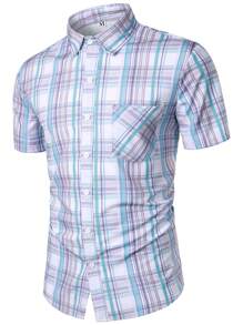 Áo sơ mi Nam Túi Nút phía trước Sọc ca rô Giải trí - Nhiều màu - Xem 1