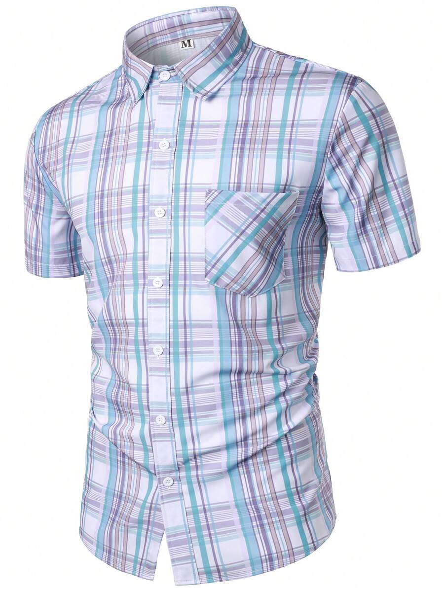 Áo sơ mi Nam Túi Nút phía trước Sọc ca rô Giải trí - Nhiều màu - Xem 1