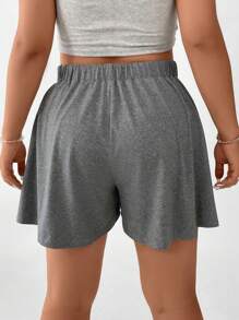 Flirla Plus Drawstring Waist Slant Pocket Shorts - Grey - View 2