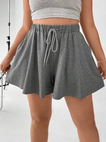 Flirla Plus Drawstring Waist Slant Pocket Shorts - Grey - View 6