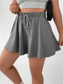 Flirla Plus Drawstring Waist Slant Pocket Shorts - Grey - View 8