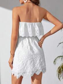 SHEIN Tall 素色網眼刺繡抹胸連衣裙 - 白色 - 查看 2